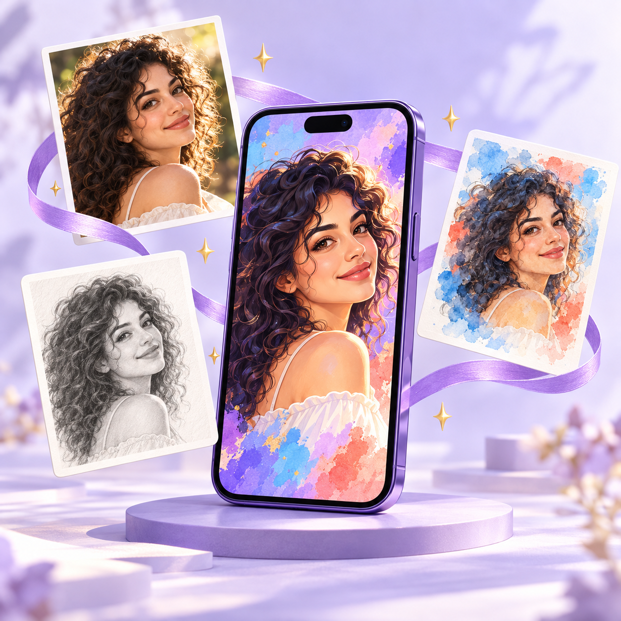 A photo reimagined as colorful artwork, ready to create across your devices